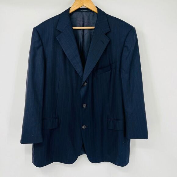 Ermenegildo Zegna Blazer Sport Coat Jacket Blue Pin Striped Wool Mens Size 48L - Picture 1 of 12